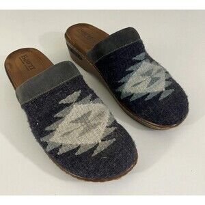 Born Bandy Blanket Clog BOHO Aztec Print Sz 11 Blue White Gray